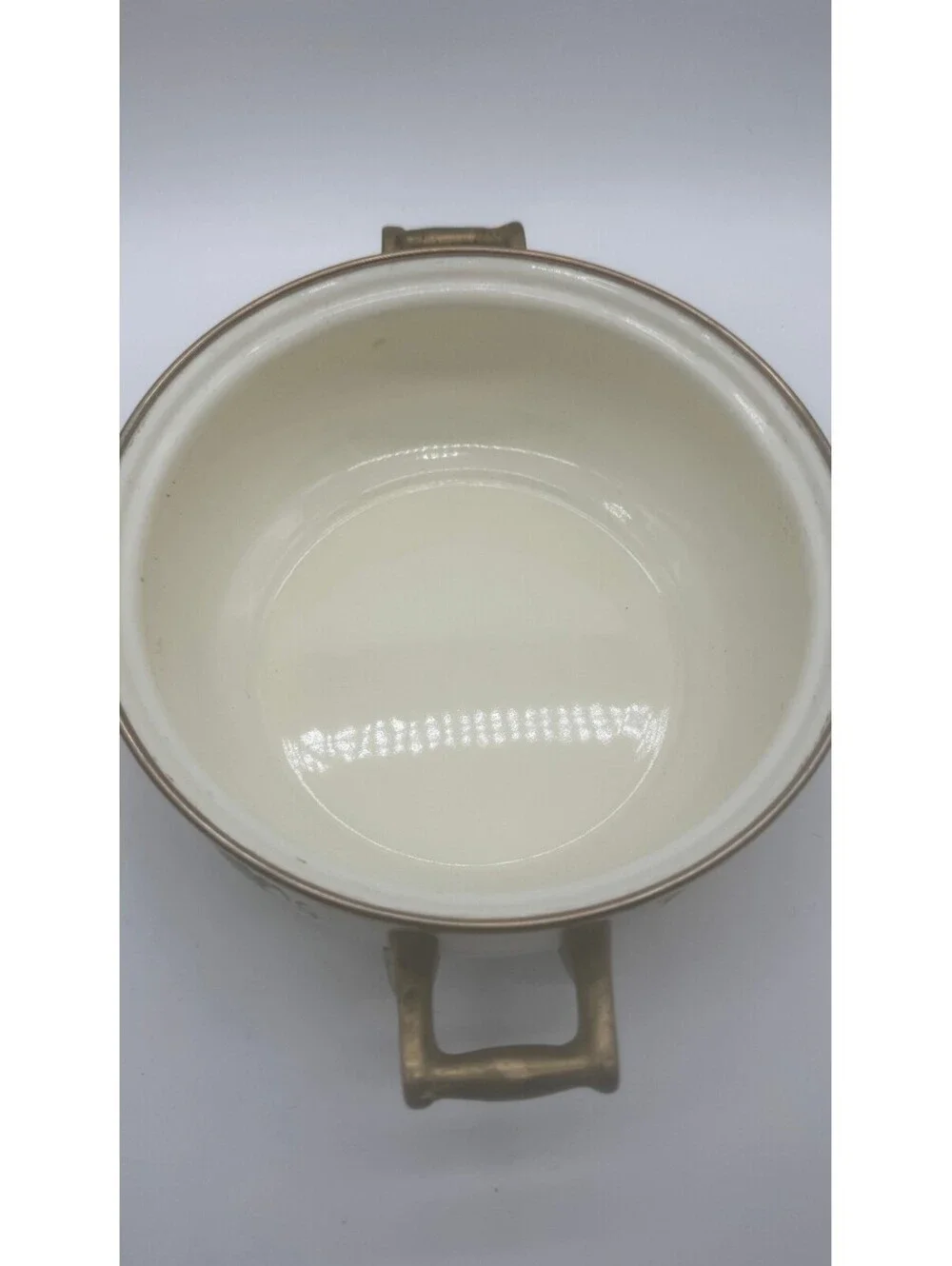 Vintage Ceramic Covered Casserole Tureen Vegetable Design Brass Tone Handles